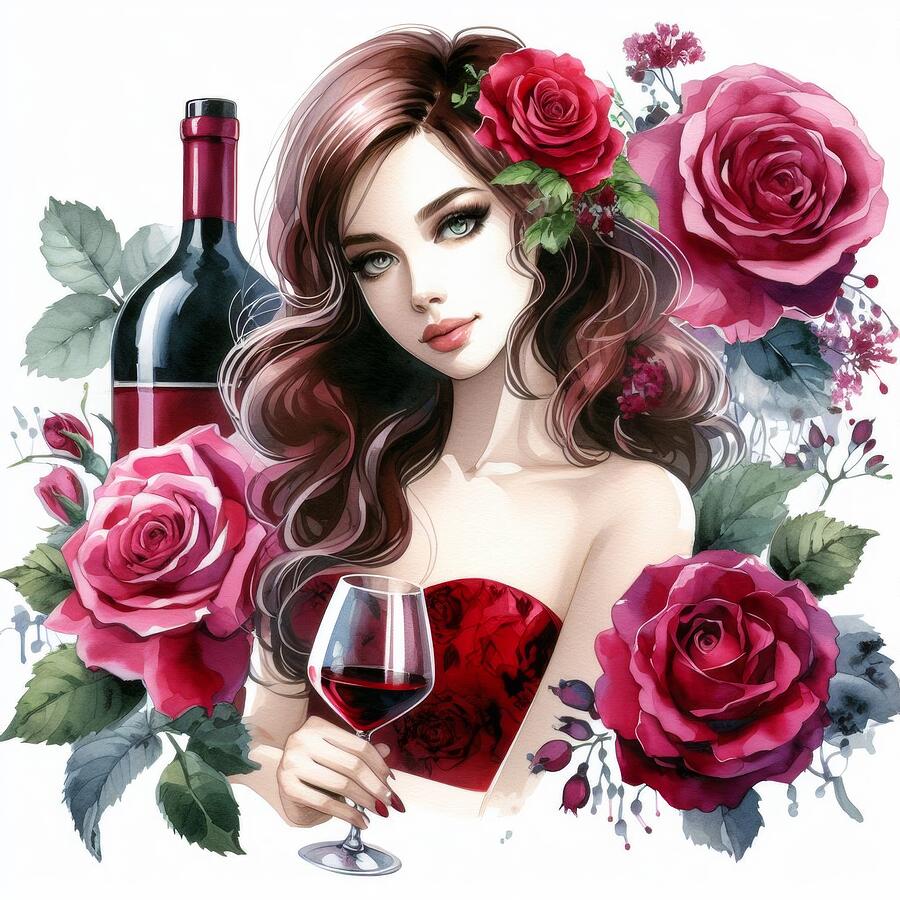 Wine Women And Roses 3 Digital Art