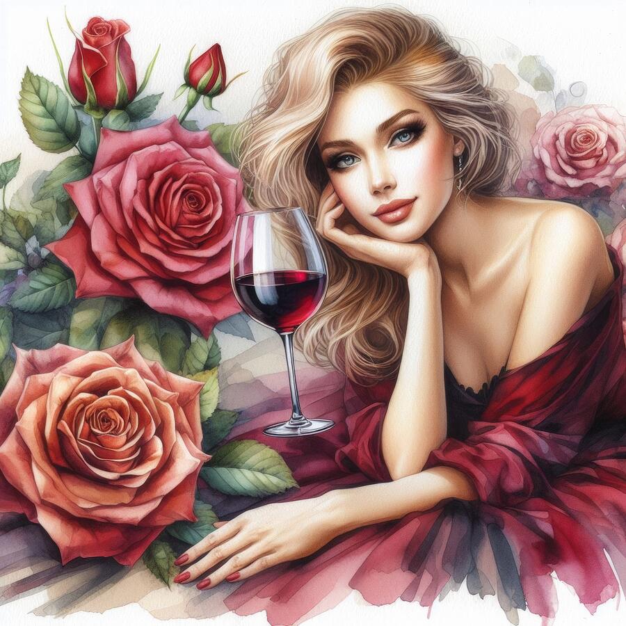 Wine Women And Roses 4 Digital Art