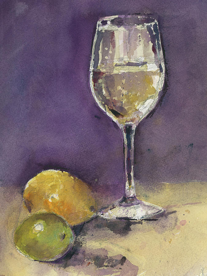 Wine Painting - Wineglass, Lemon and Lime by Dorrie Rifkin