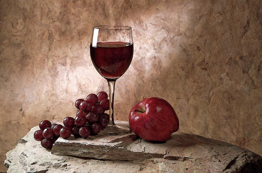 Wine,Grapes and Apple Photograph by Thomas Firak