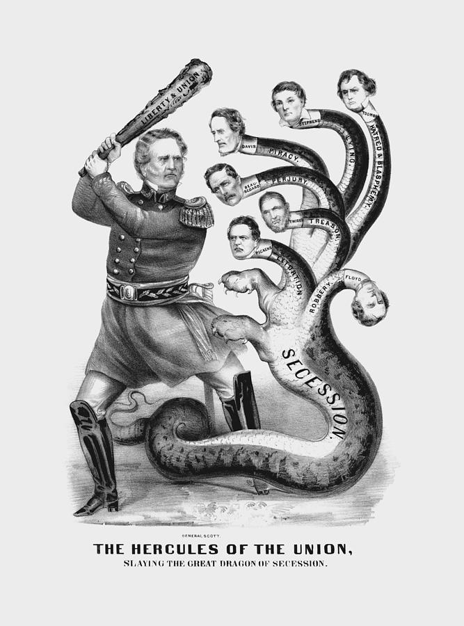 Winfield Scott - Hercules Of The Union - Slaying The Great Dragon Of Secession Drawing by War Is Hell Store