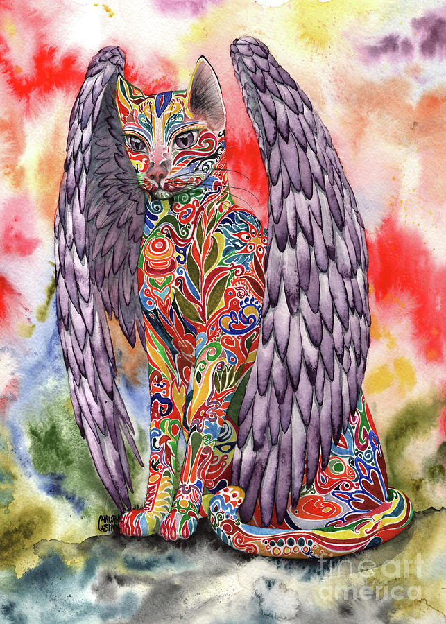 Winged Cat Painting by Christina Serra