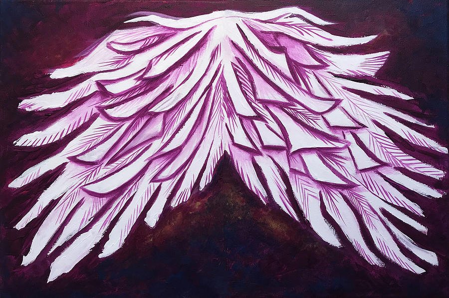 Winged Celebration painted violet angel wings Painting by Jaime Haney
