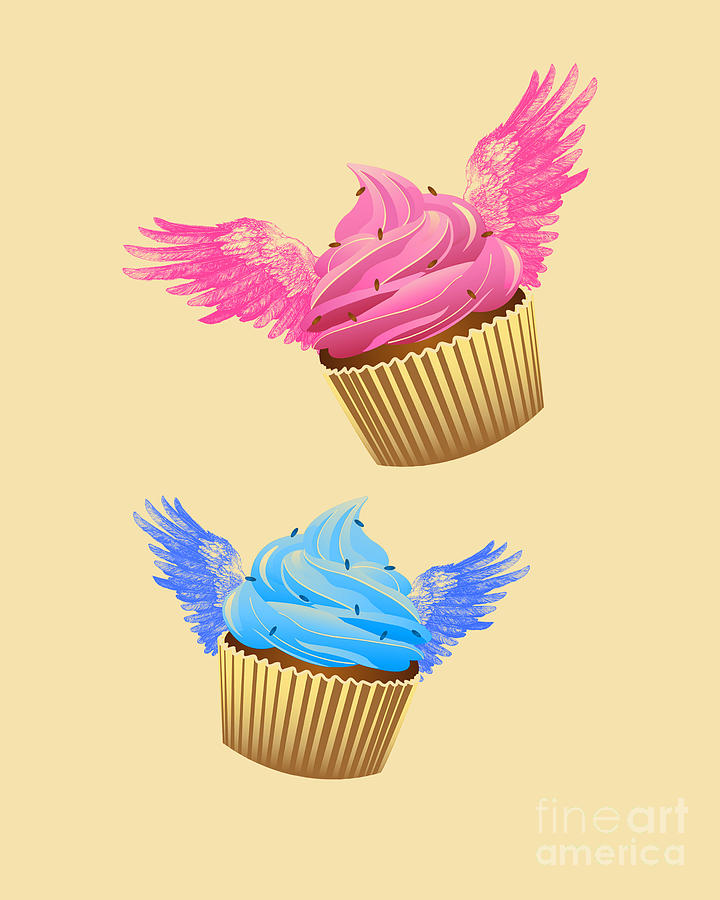 Cake Digital Art - Winged Cupcakes by Madame Memento