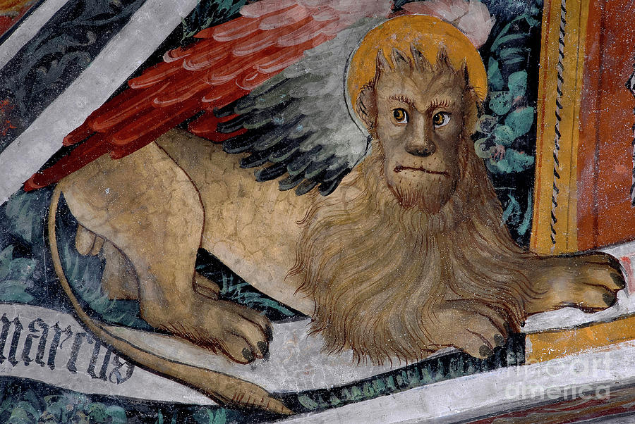 Winged lion emblem of Saint Mark the Evangelist, Late Gothic fresco ...