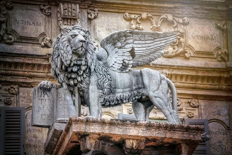 Veronese Photograph - Winged Lion Piazza delle Erbe Verona  by Carol Japp