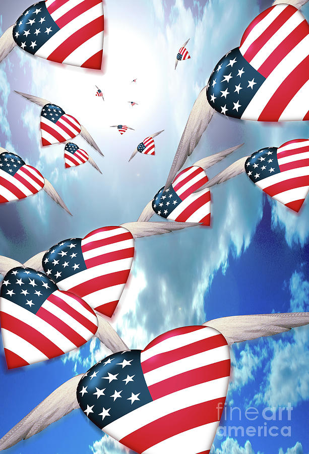 Winged USA Hearts in flight Digital Art by Bruce Rolff