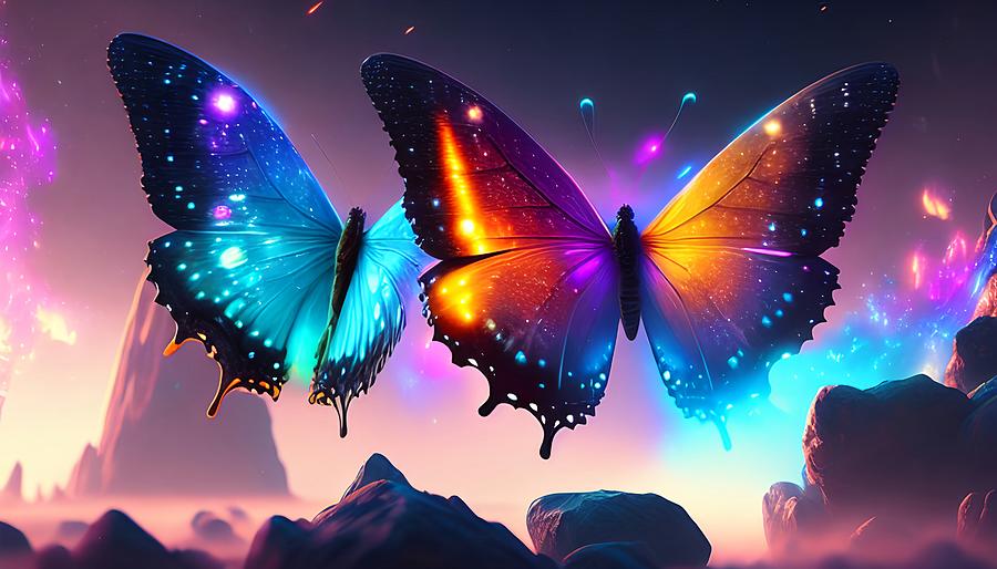 Wings of Stardust - Stunning Galaxy Butterflies - A Captivating Display of Luminosity Digital Art by Artvizual Premium