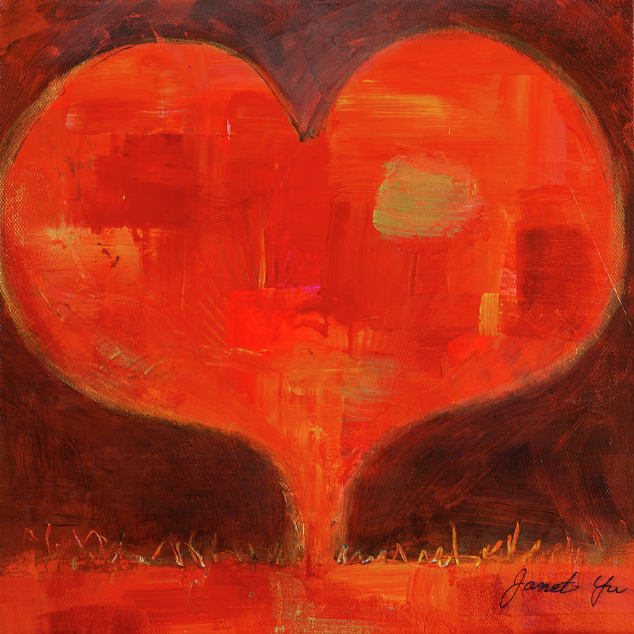 Winking Red Heart Painting by Janet Yu