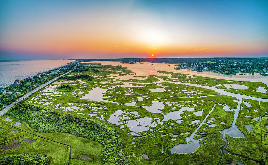 Winnapaug Pond Panoramic View  Photograph by Veterans Aerial Media LLC