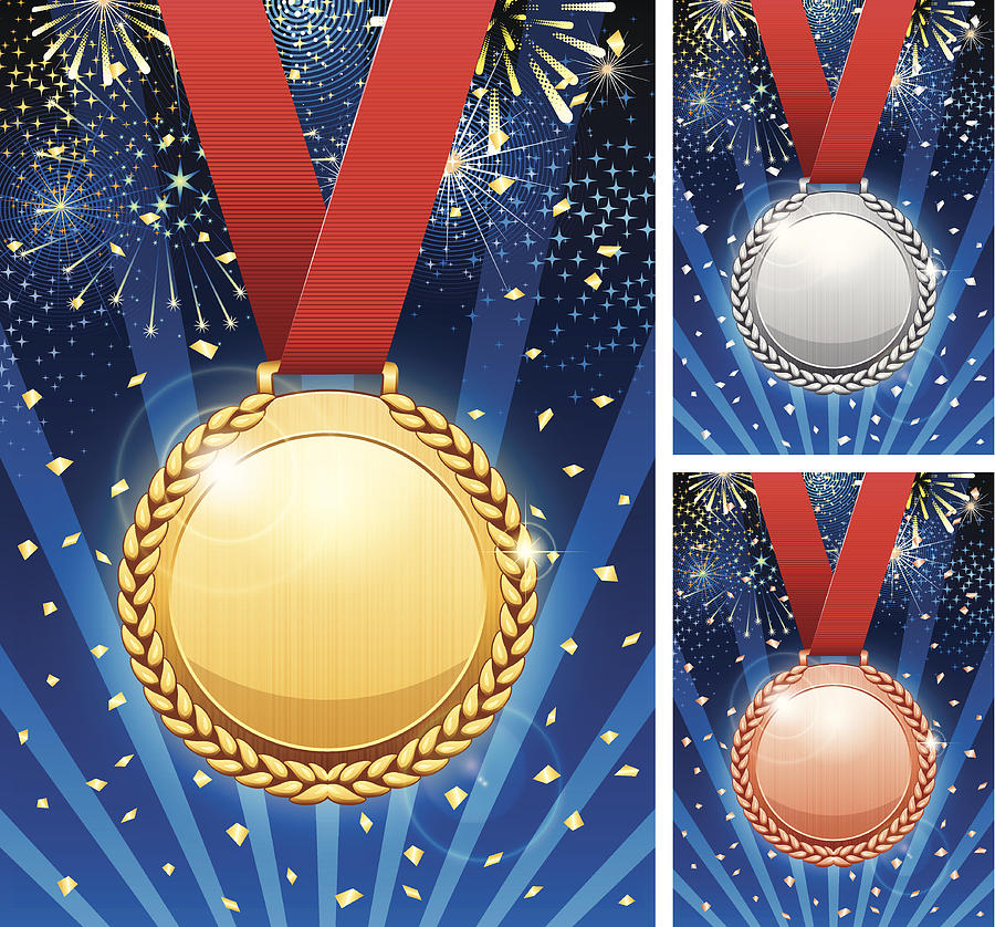 Winner celebration with medals Drawing by Gobyg