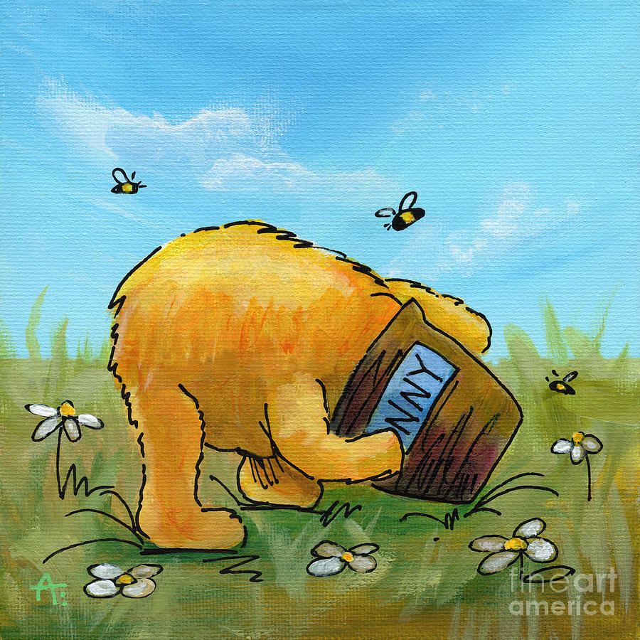 Winnie the Pooh Stuck in the Hunny Pot Painting by Annie Troe