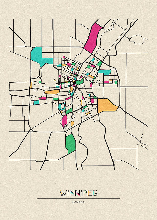 Memento Movie Drawing - Winnipeg, Canada City Map by Inspirowl Design