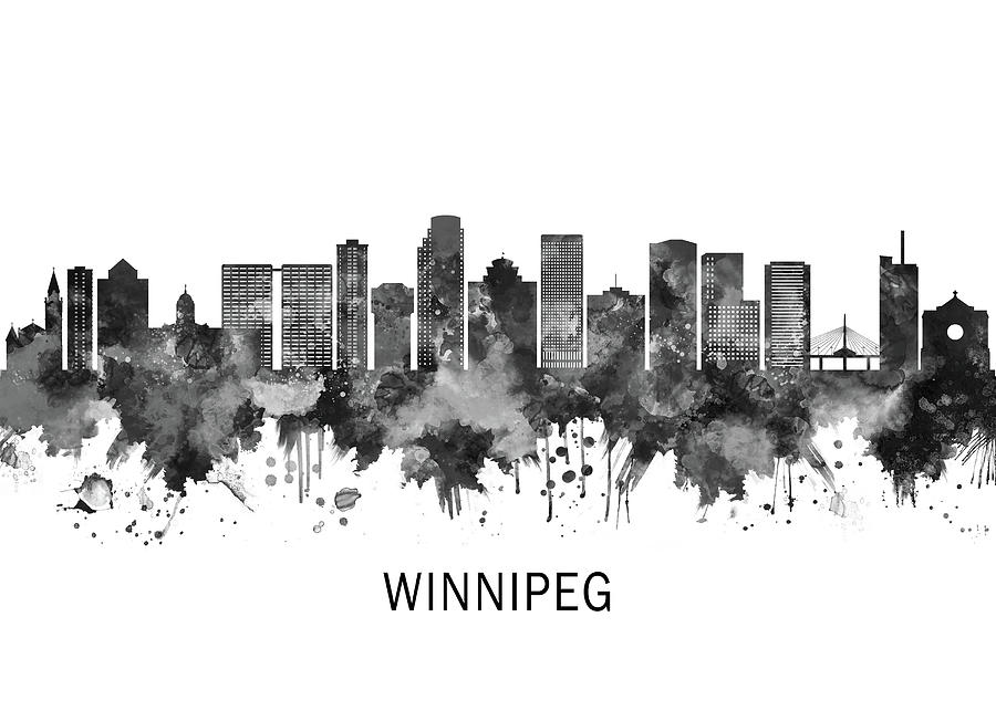 Winnipeg Manitoba Skyline BW Mixed Media by NextWay Art - Pixels