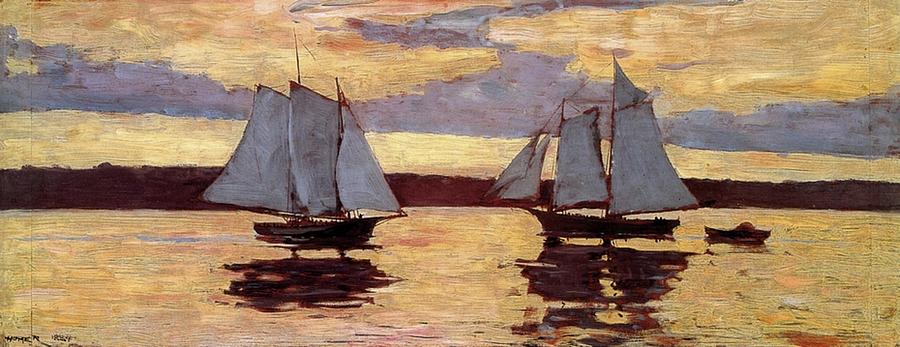 Winslow Homer - Gloucester Mackerel Fleet at Sunset Painting by Les Classics