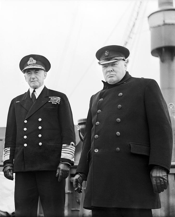 Winston Churchill Photograph - Winston Churchill and Admiral Dudley Pound Aboard The Queen Mary - 1943 by War Is Hell Store