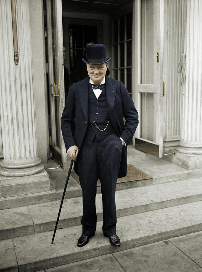 Winston Churchill At White House - 1929 - Colorized Photograph by War Is Hell Store