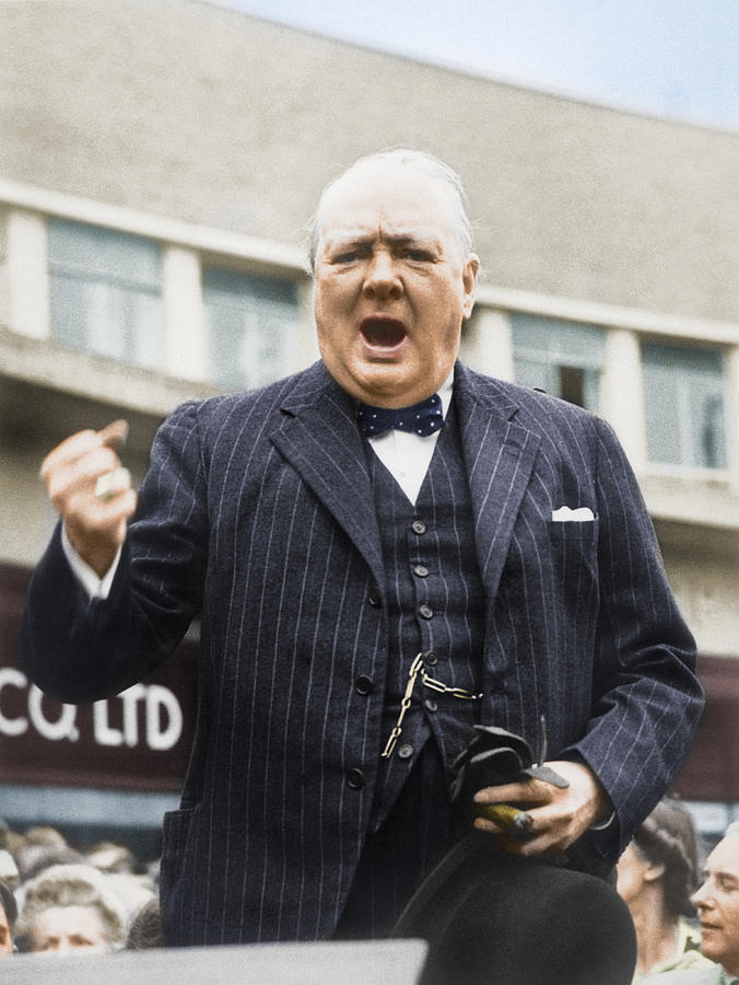 Winston Churchill Campaigning - 1945 - Colorized Photograph by War Is Hell Store