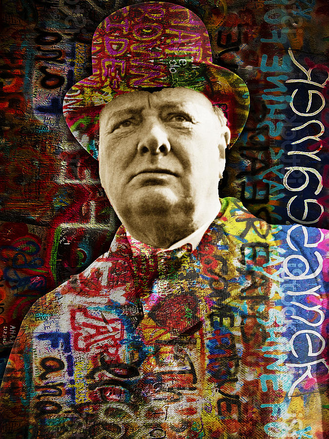  Winston Churchill Graffiti Painting by Tony Rubino