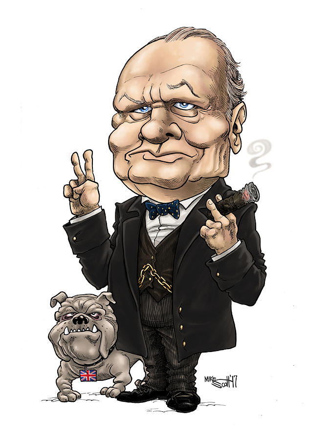 Winston Churchill, in color Drawing by Mike Scott