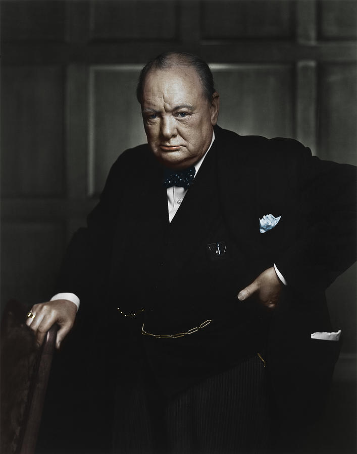 Winston Churchill Portrait - The Roaring Lion - Yousuf Karsh - Colorized Photograph by War Is Hell Store
