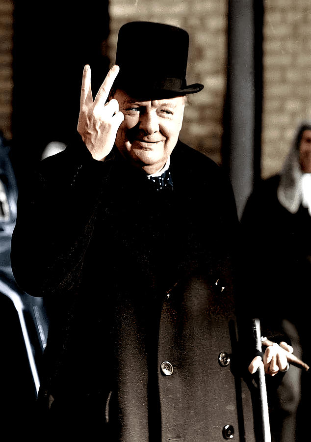 Winston Churchill VE Day V Sign Poster Sticker Painting by Karlie Hunt ...