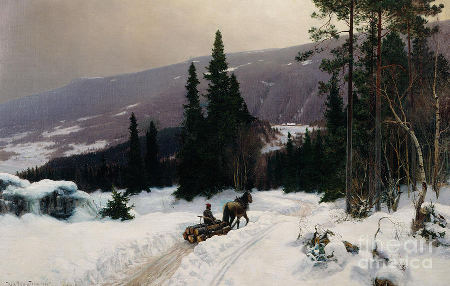 Winter, 1895 Painting by O Vaering by Nils Hansteen