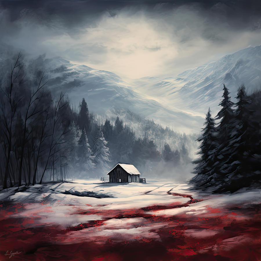 Winter Art - Gray And Red Art Digital Art