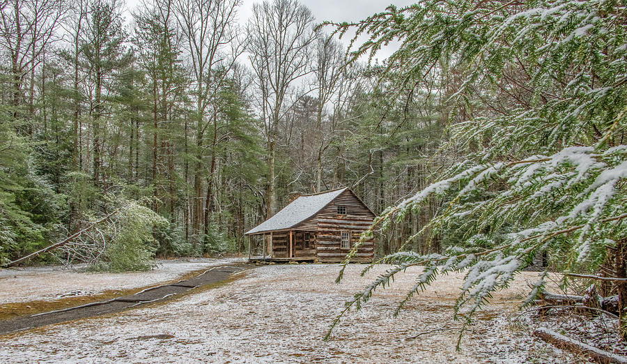 Winter at Carter Shields Cabin, Cades Cove Photograph by Marcy Wielfaert