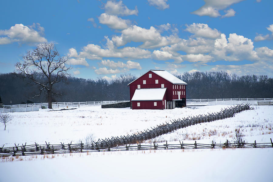 Winter at Gettysburg Red Barn Photograph by Bill Cannon - Fine Art America