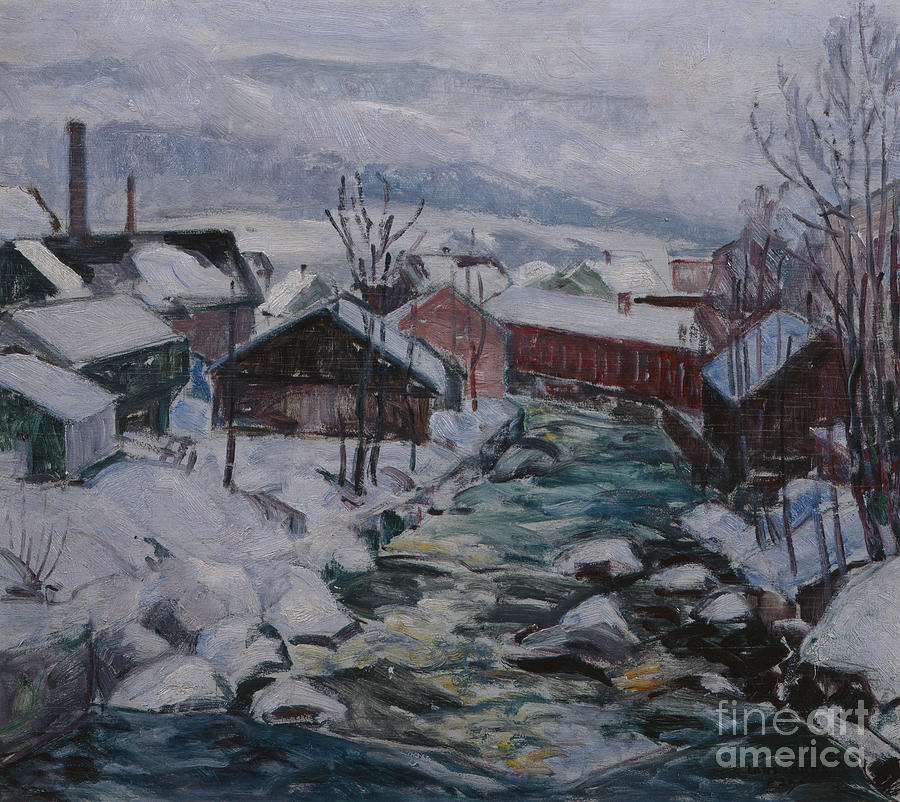Winter at Mesna, Lillehammer, 1929 Painting by O Vaering by Lars Jorde