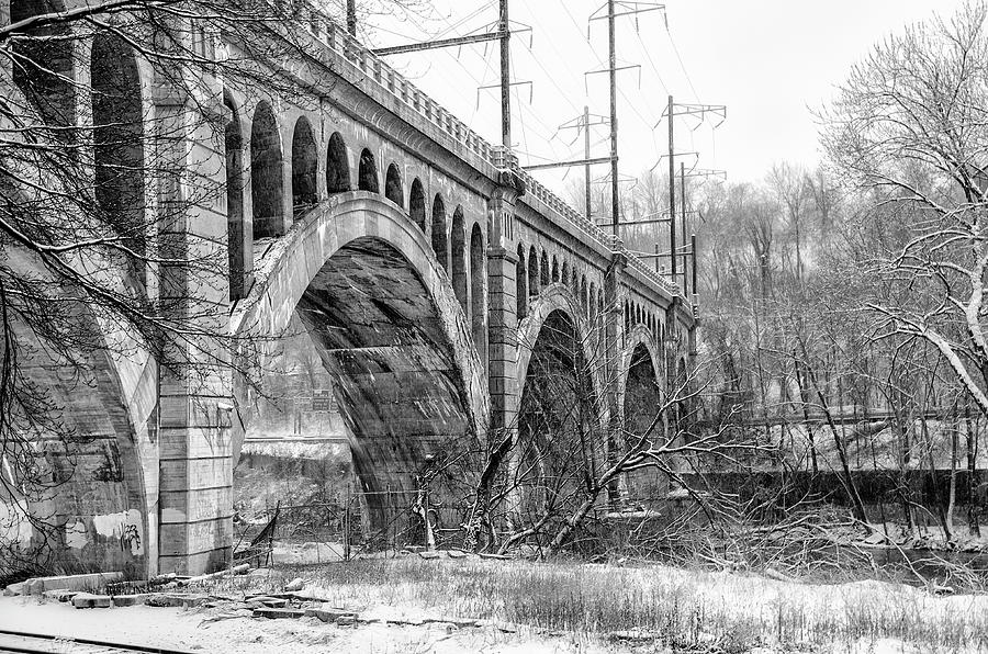 Winter at the Manayunk Bridge in Black and White Photograph by Philadelphia Photography