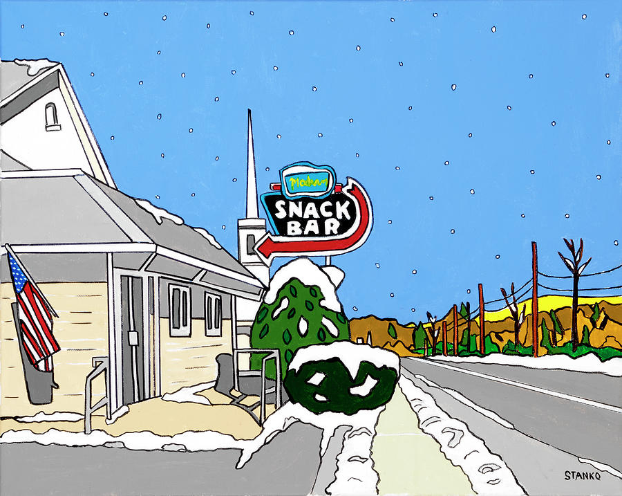 Winter at the Modern Snack Bar Painting by Mike Stanko