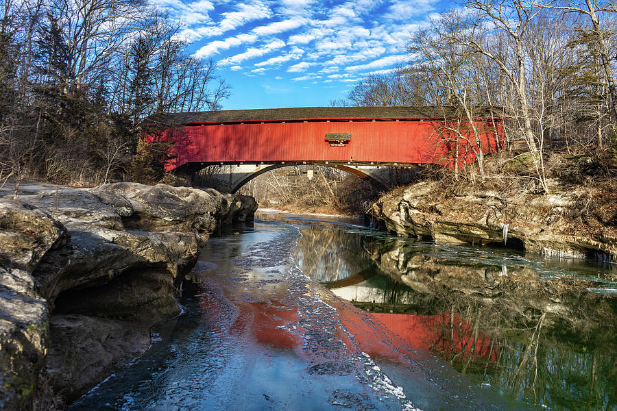 Winter At The Narrows Covered Bridge Photograph by Scott Smith