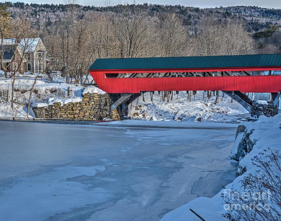 Winter at the Taftsville Covered Bridge Photograph by Steve Brown