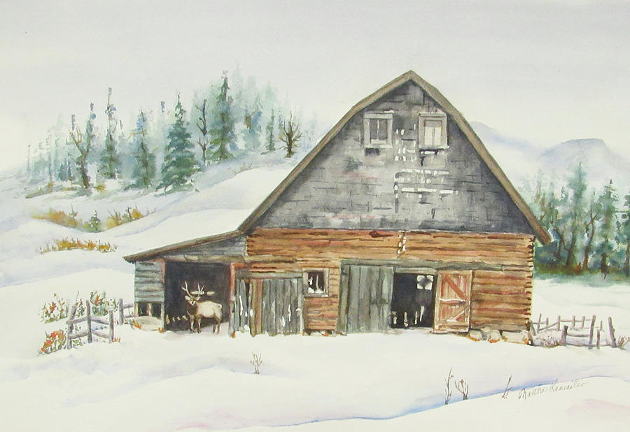 Winter Barn Painting by Martha Lancaster