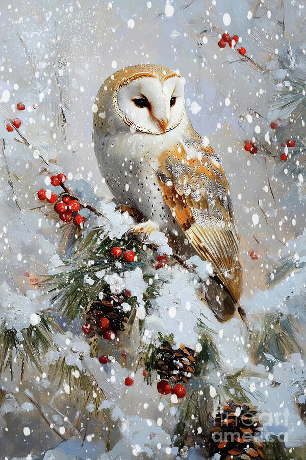 Winter Barn Owl Painting by Tina LeCour Winter Barn Owl Painting by Tina LeCour