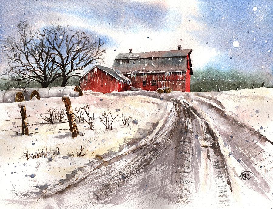 Winter Barn Scene Painting by Tammy Crawford
