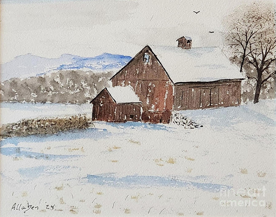 Winter Barn Painting by Stanton Allaben