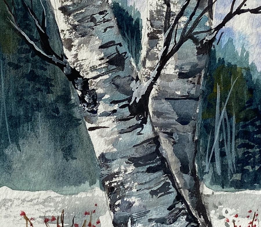 Winter Birch Painting by Kellie Chasse