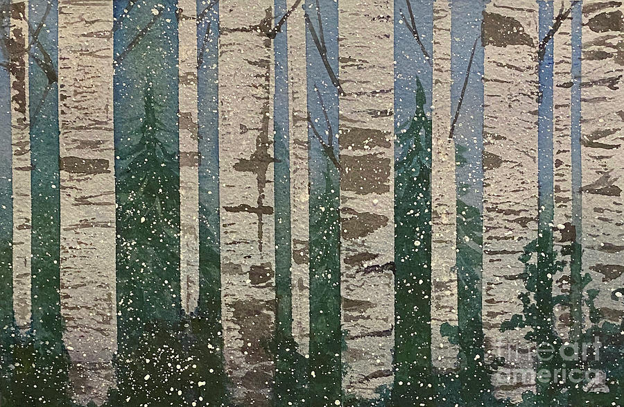 Winter Birch Painting by Lisa Neuman