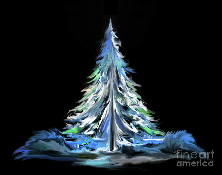 Winter Painting - Winter Blue Pine TREE by Tracy Delfar