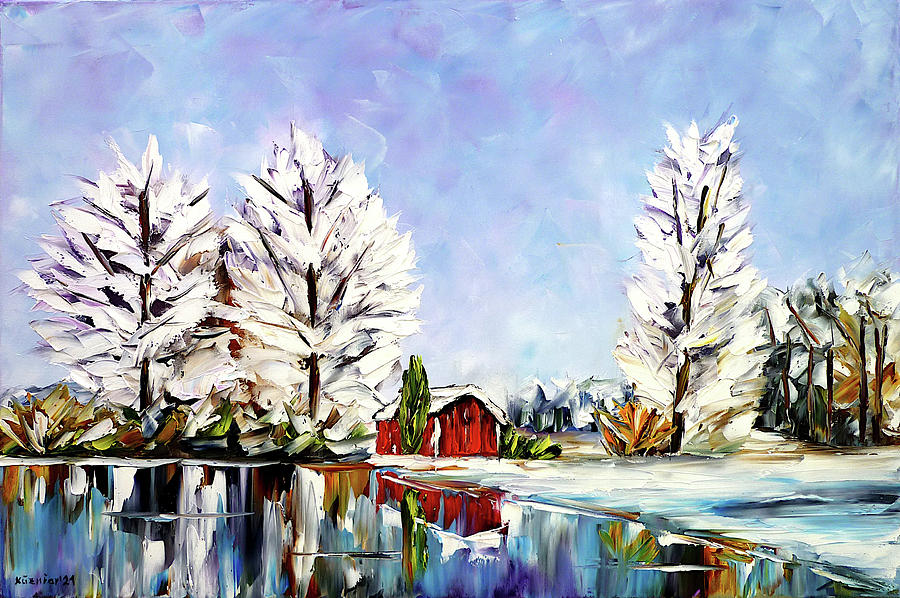 Winter By The Lake Painting by Mirek Kuzniar