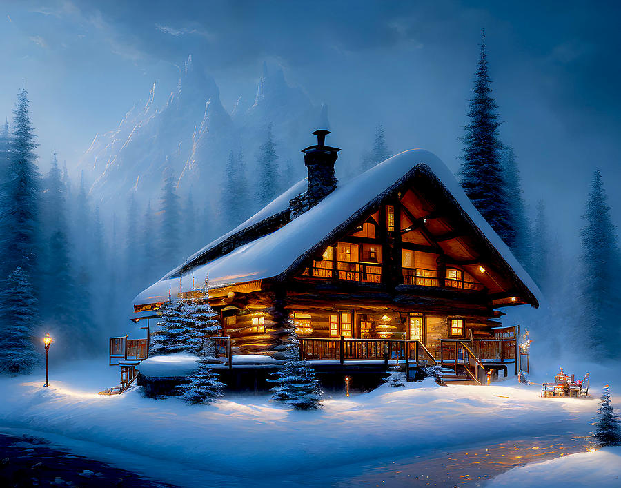 Winter Cabin Digital Art by Debra Kewley - Fine Art America