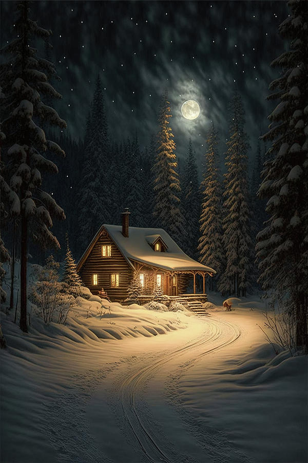 Winter Cabin In The Woods Ii Digital Art By Harold Ninek - Fine Art America