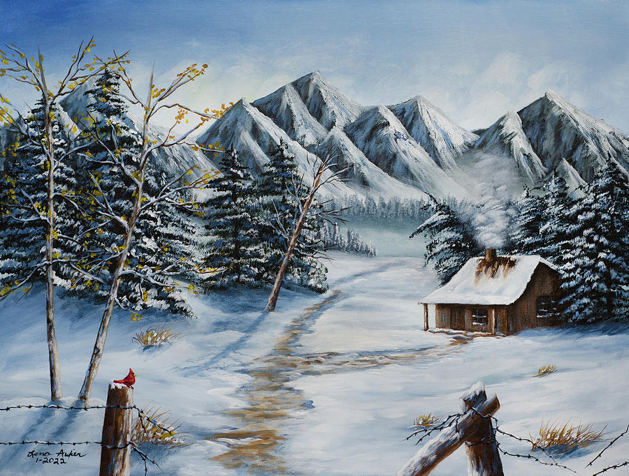 Winter Cabin Painting by Lena Auxier