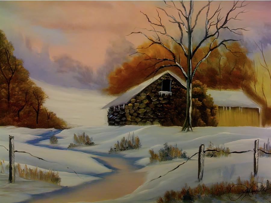 Winter Cabin  Painting by Ruben Carrillo