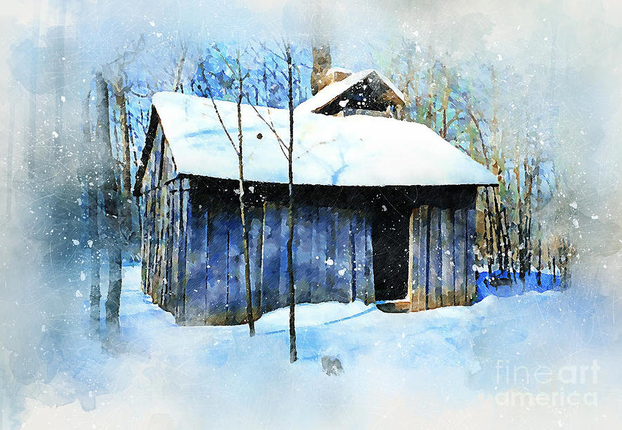 Winter Digital Art - Winter Cabin by Sharon Patterson
