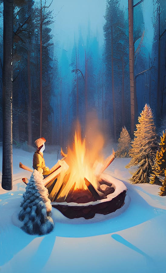 Winter Camping Digital Art by La Moon Art