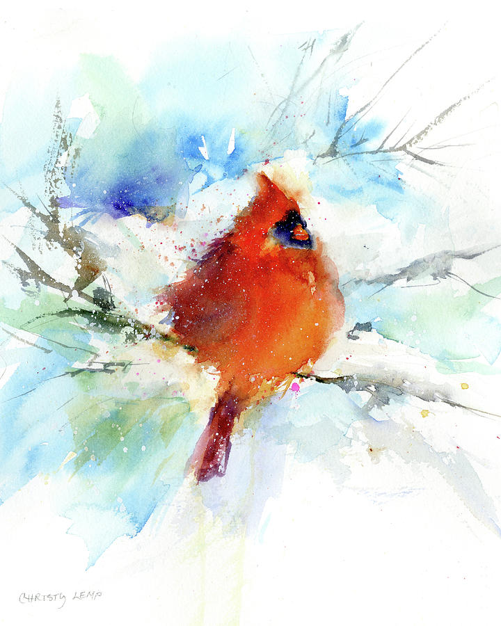 Winter Cardinal Painting by Christy Lemp